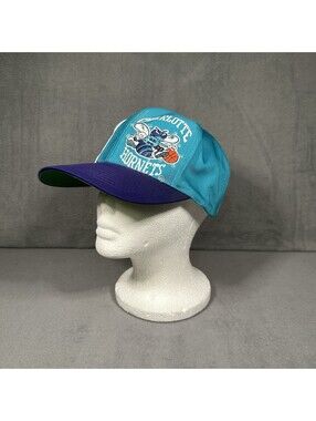 Vintage 90s Charlotte Hornets Logo Athletic Snapback Hat NBA Big Logo Teal